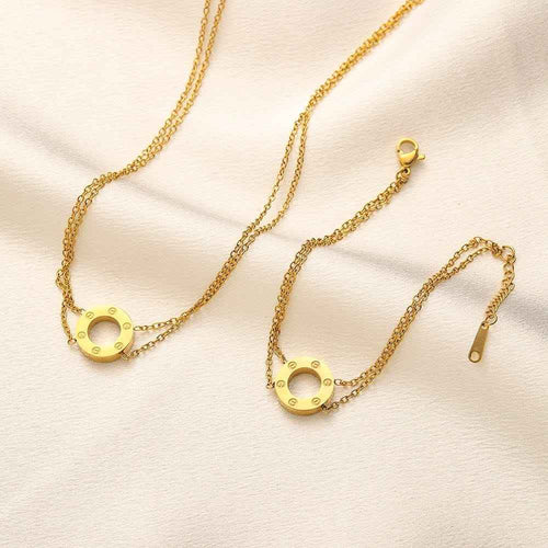 Love Screw Circle Jewellery Set – Necklace & Bracelet | طقم مجوهرات حلقة سكرو لوف - قلادة وسوار