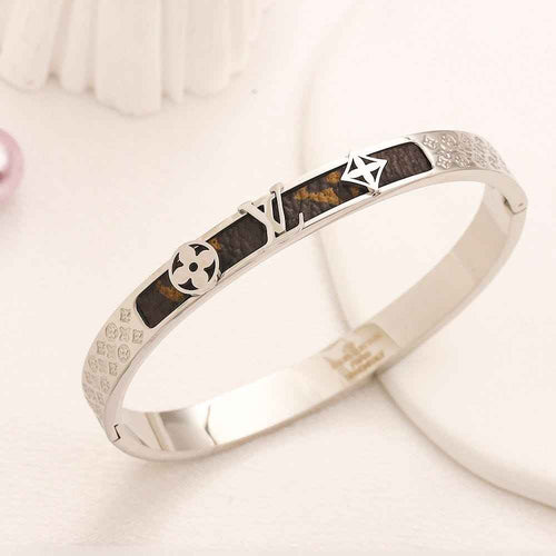 Brown Textured Inlay Bangle Bracelet – Gold or Silver Tone