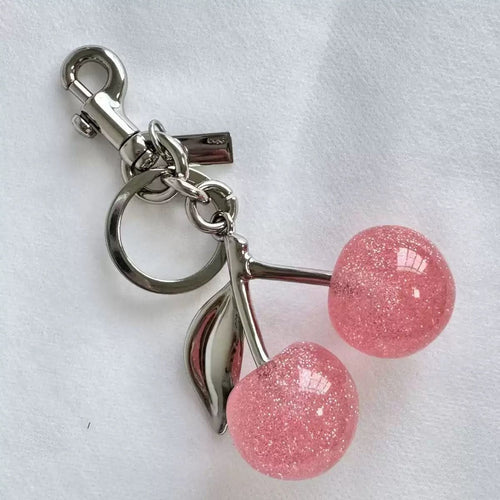 Coach Inspired Cherry Keychain | Glitter Resin Cherries & Gold Hardware | Bag Charm alternate view