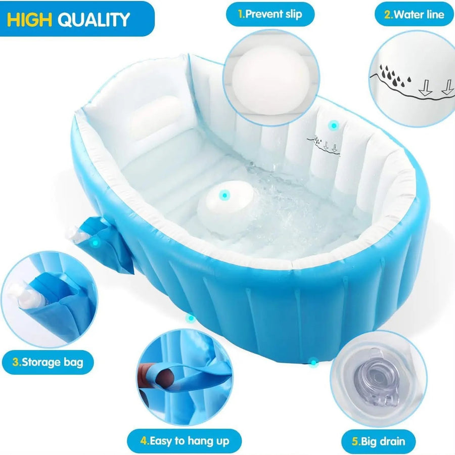 Inflatable Baby Bathtub | Foldable Anti-Slip Tub with Water Line & Big Drain | حوض استحمام قابل للنفخ للأطفال