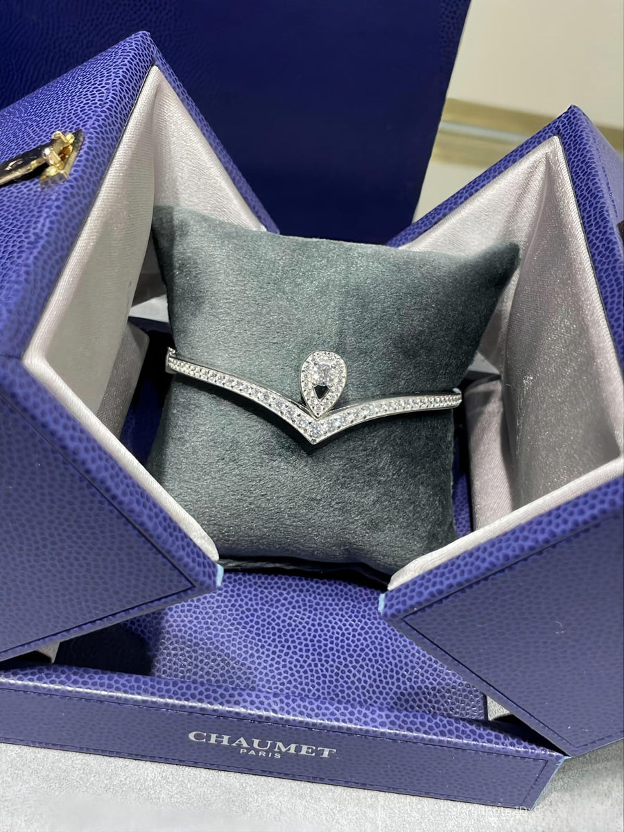 V-Shape Zircon Cuff Bangle | Teardrop Pave Stone Bracelet for Women