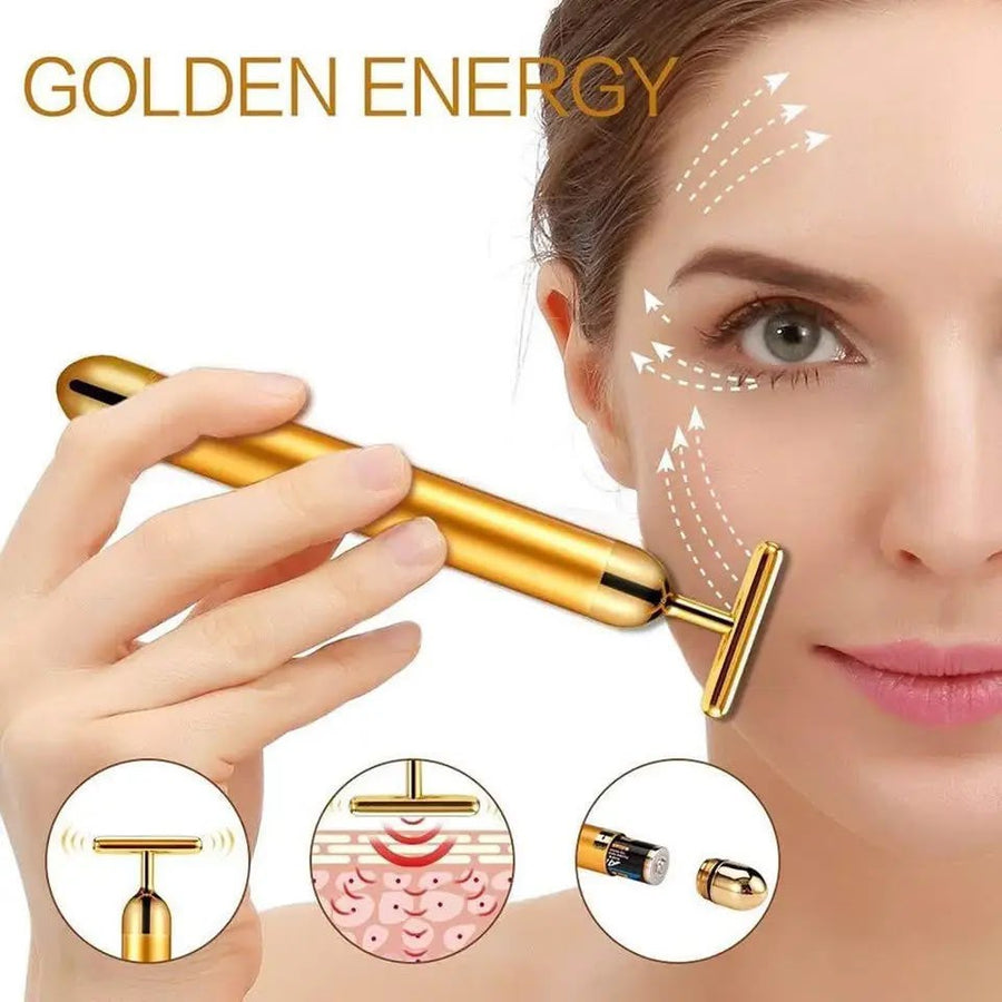 24K Golden Energy Beauty Bar | Vibrating Facial Roller & Skin Lifting Massager | مدلك الوجه الذهبي
