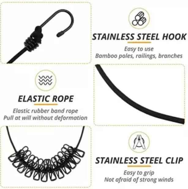 Cloth Drying Rope with Hooks – Retractable Laundry Line