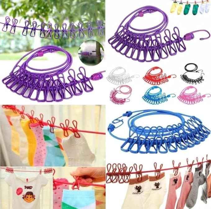 Cloth Drying Rope with Hooks – Retractable Laundry Line