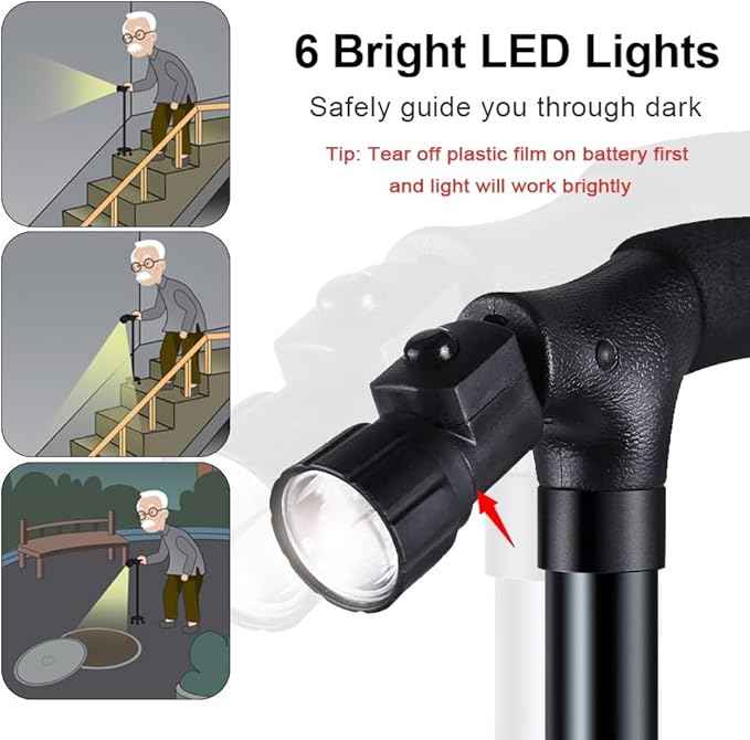Foldable Walking Cane with LED Light – Adjustable Mobility Aid