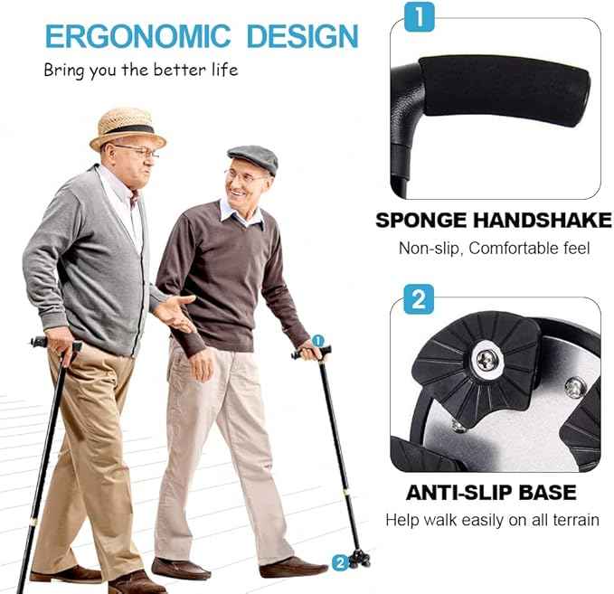 Foldable Walking Cane with LED Light – Adjustable Mobility Aid