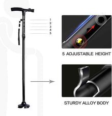 Foldable Walking Cane with LED Light – Adjustable Mobility Aid