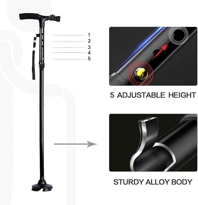 Foldable Walking Cane with LED Light – Adjustable Mobility Aid