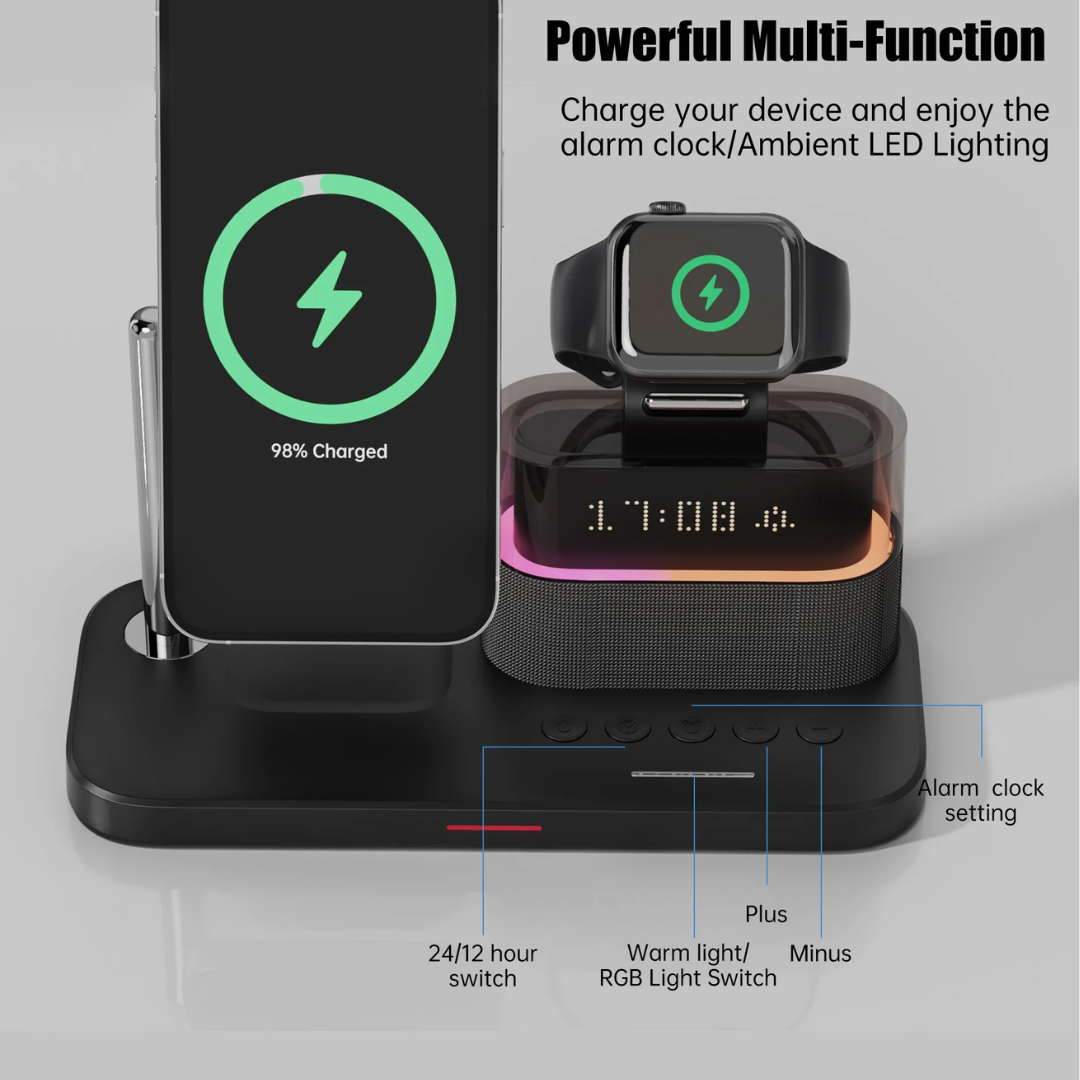 5-in-1 Wireless Charging Station with clock