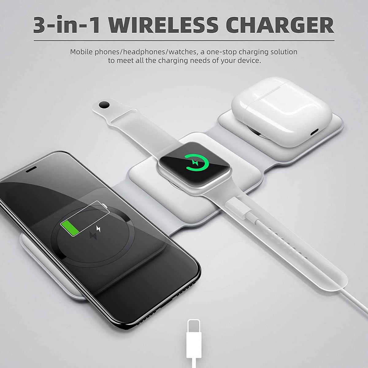 3-in-1 Wireless Charging Pad for Phone, Watch & Earbuds