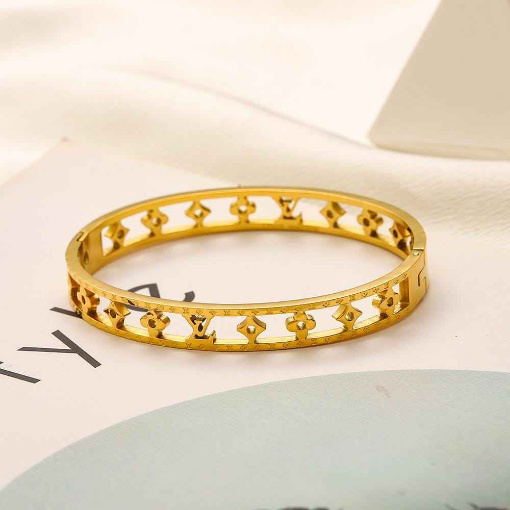 Black Cutout Monogram Pattern Bangle Bracelet