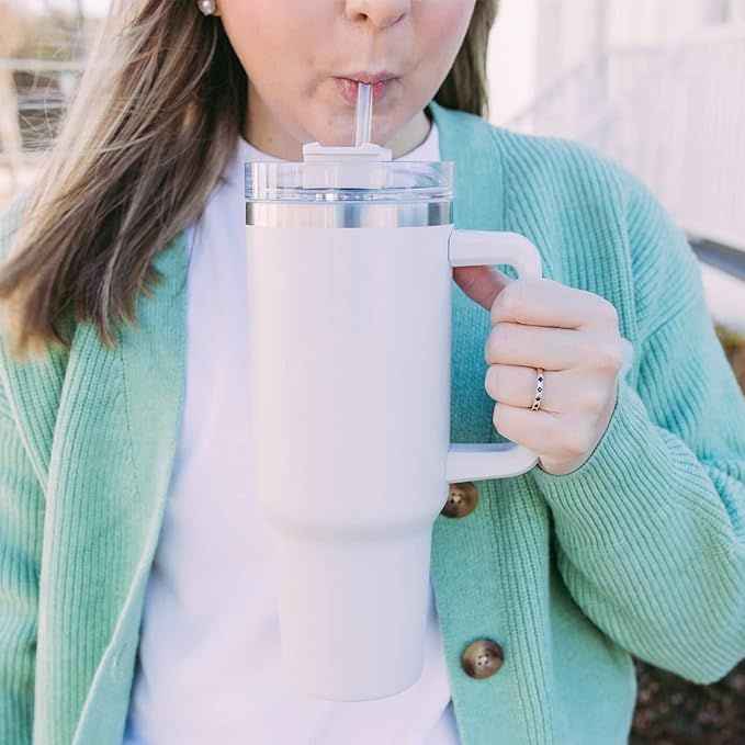 40oz Insulated Tumbler with Handle – Double Wall Stainless Steel Travel Cup
