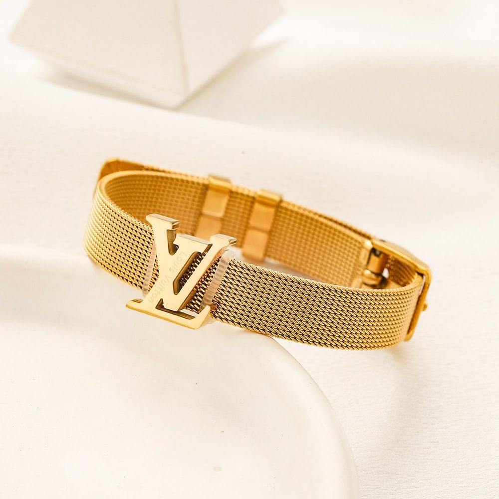Silver Mesh Strap Bangle Bracelet with Designer Buckle