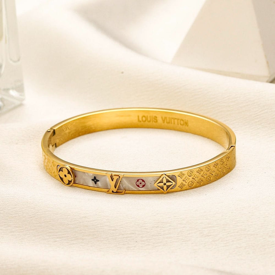 Silver Monogram Floral Engraved Bangle Bracelet