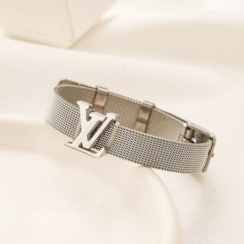 Silver Mesh Strap Bangle Bracelet with Designer Buckle