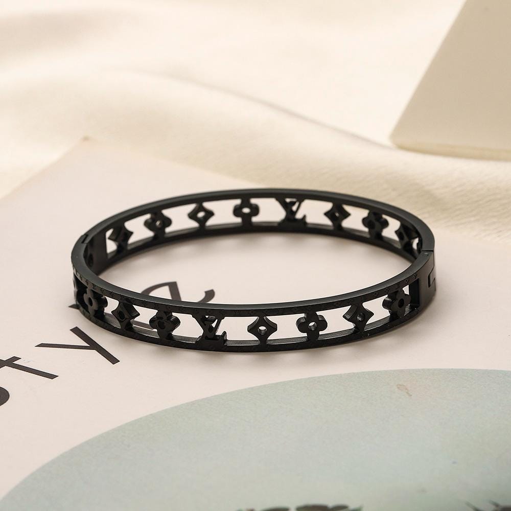 Black Cutout Monogram Pattern Bangle Bracelet