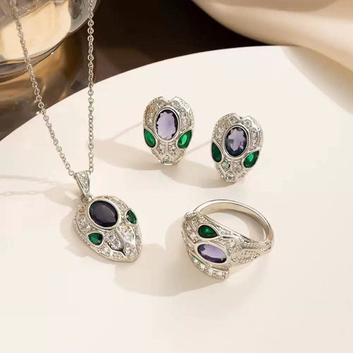 Bvlgari Serpenti Inspired 3-Piece Jewellery Set | Gold Snake Pendant, Earrings & Ring | Crystal Pavé alternate view