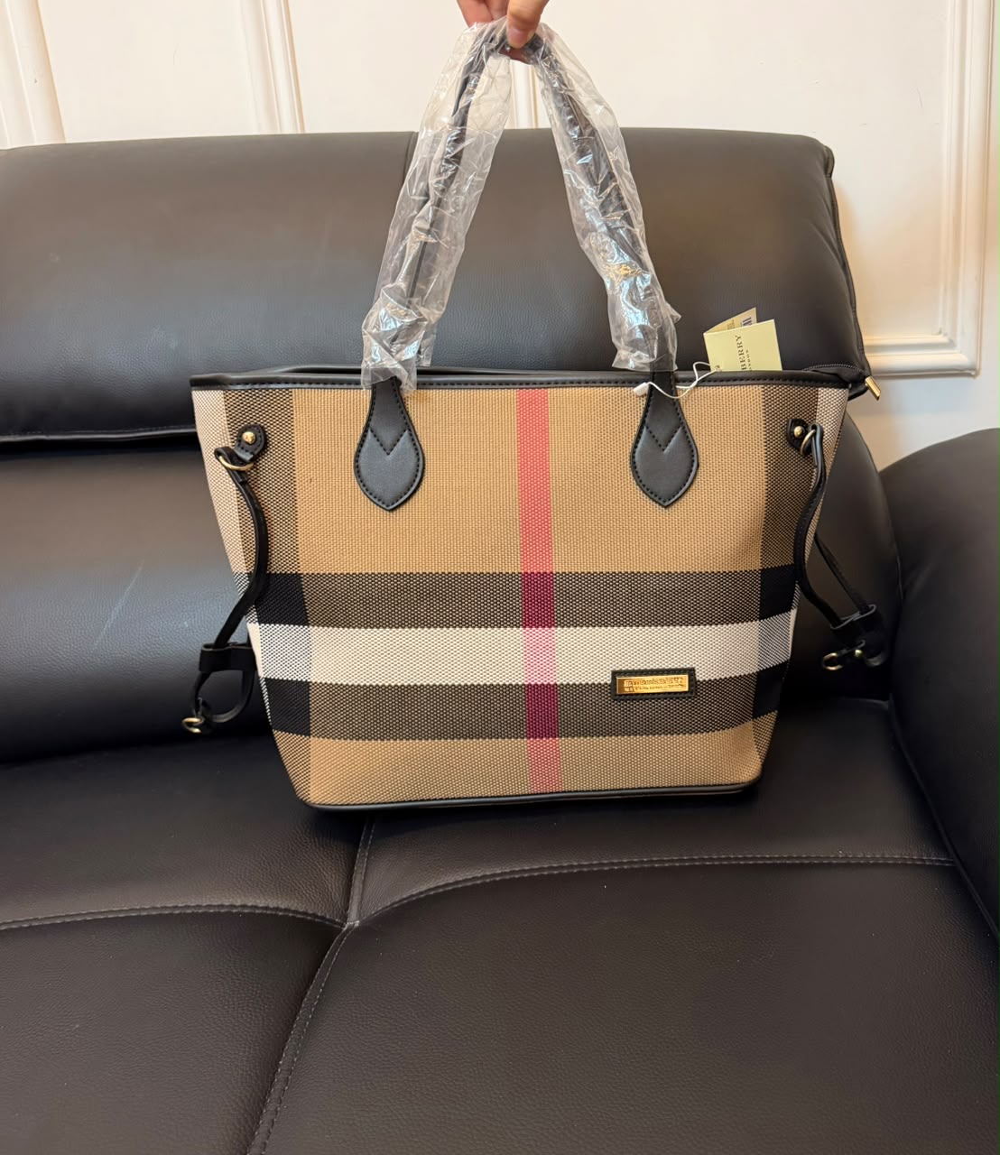 Burberry Inspired Tote Shopper Bag | Classic Check Design | 46×16×29cm