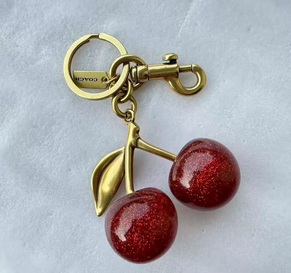 Coach Inspired Cherry Keychain | Glitter Resin Cherries & Gold Hardware | Bag Charm