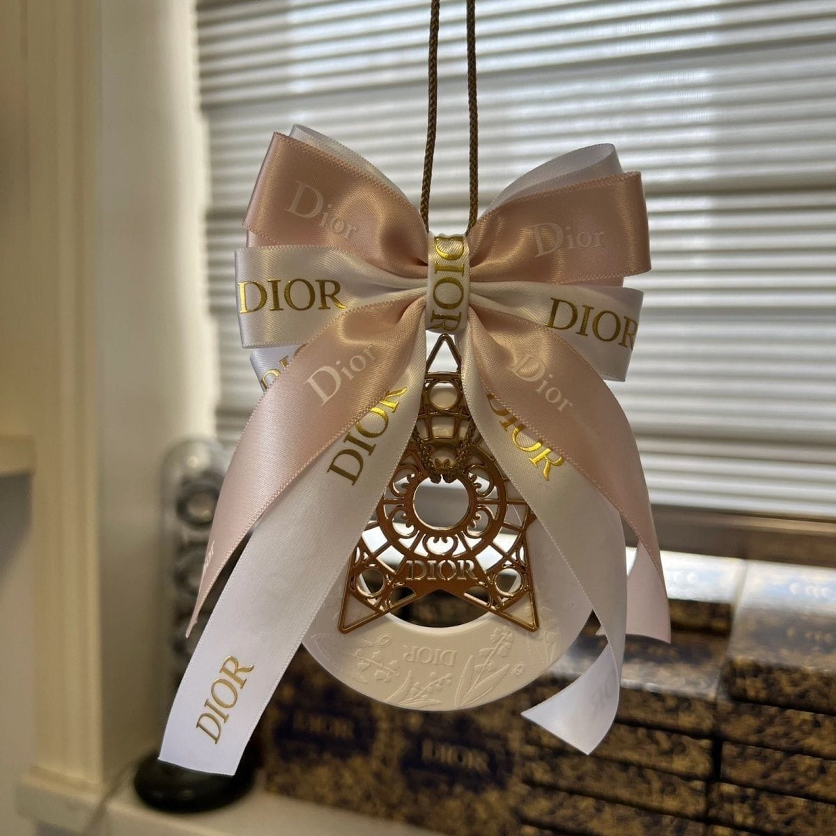Dior Inspired Car Fragrance Stone Hanger | Satin Ribbon Bow & Gold Star | Car Air Freshener