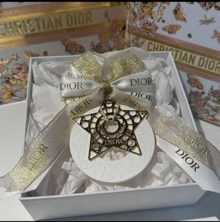 Dior Inspired Car Fragrance Stone Hanger | Satin Ribbon Bow & Gold Star | Car Air Freshener