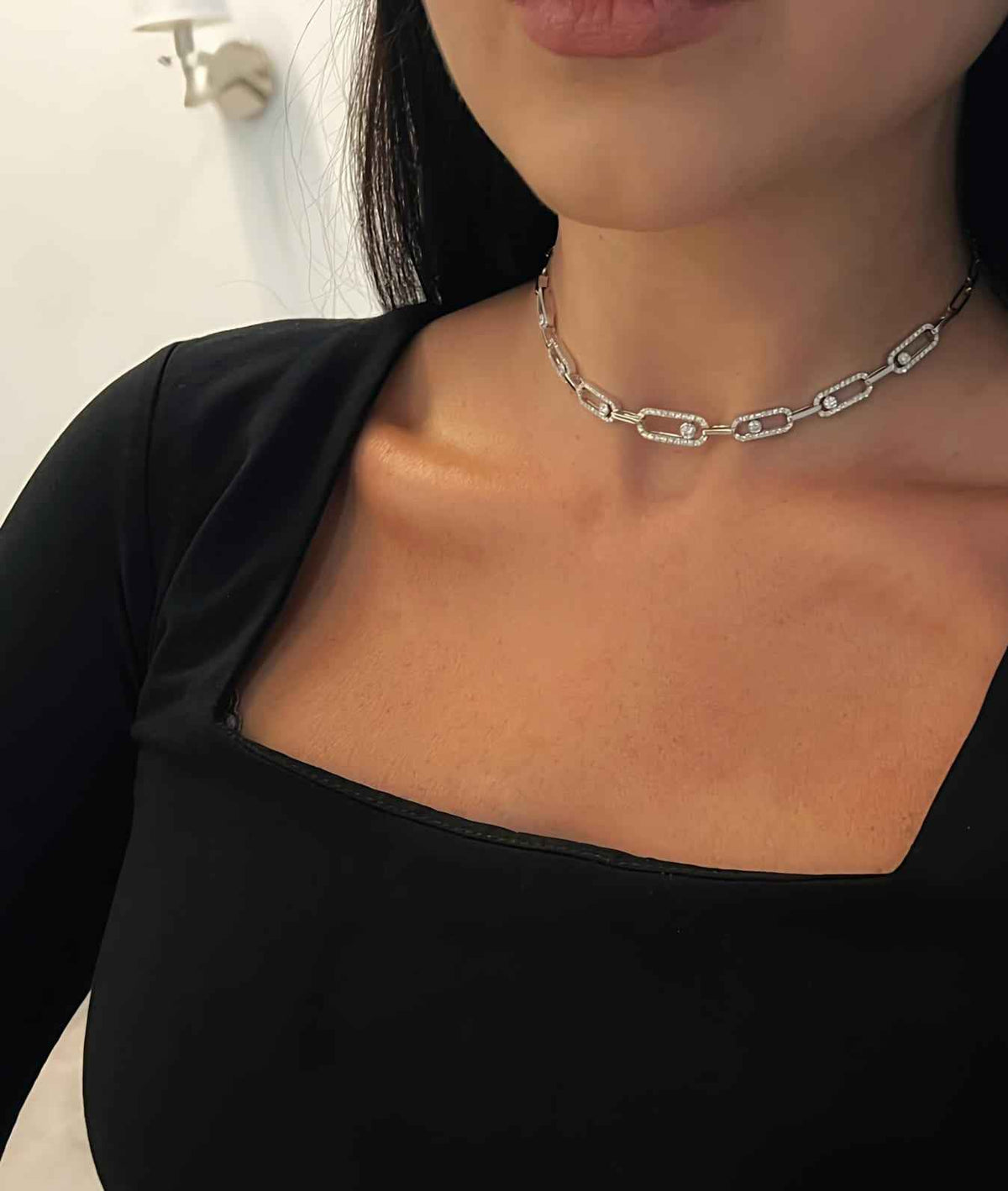 Messika Move Link Diamond Choker Necklace | White Gold Plated
