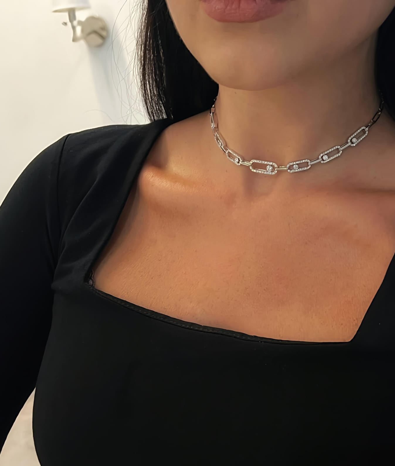 Messika Move Link Diamond Choker Necklace | White Gold Plated