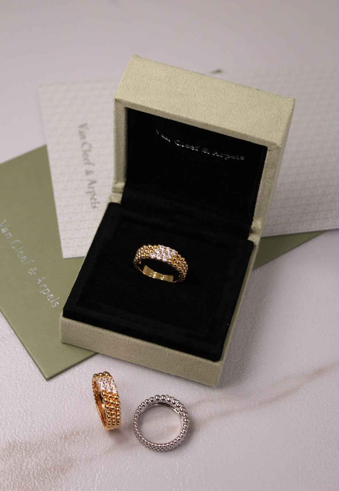 Perlée-Inspired Three-Row Crystal Pavé Ring