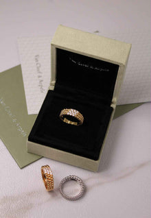 Van Cleef & Arpels Perlée Inspired 3-Row Diamond Ring | Gold, Rose Gold & Silver | Crystal Pavé Band