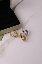 Van Cleef & Arpels Perlée Inspired 3-Row Diamond Ring | Gold, Rose Gold & Silver | Crystal Pavé Band 2