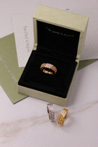 Van Cleef & Arpels Perlée Inspired 3-Row Diamond Ring | Gold, Rose Gold & Silver | Crystal Pavé Band 5