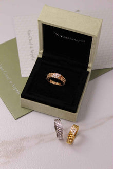 Van Cleef & Arpels Perlée Inspired 3-Row Diamond Ring | Gold, Rose Gold & Silver | Crystal Pavé Band
