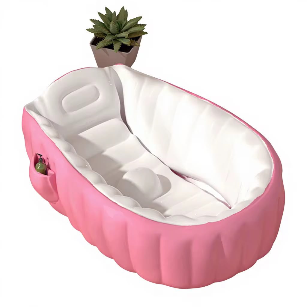 Inflatable Baby Bathtub | Foldable Anti-Slip Tub with Water Line & Big Drain | حوض استحمام قابل للنفخ للأطفال