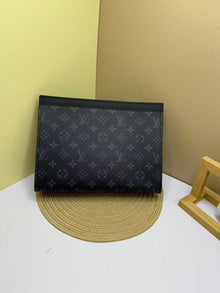 Men's Monogram Canvas Clutch Pouch – Zip Closure, 27 × 21cm