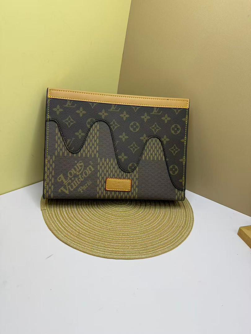 Men's Monogram Canvas Clutch Pouch – Zip Closure, 27 × 21cm