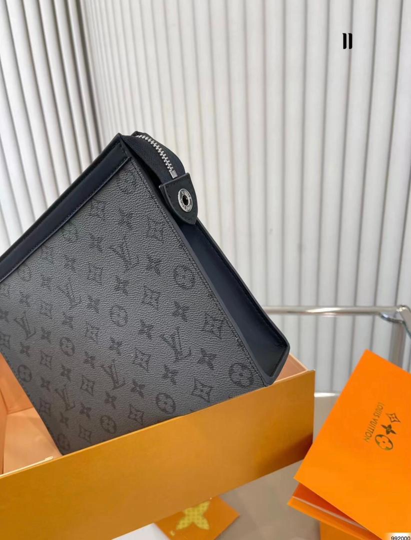 Men's Monogram Canvas Clutch Pouch – Zip Closure, 27 × 21cm