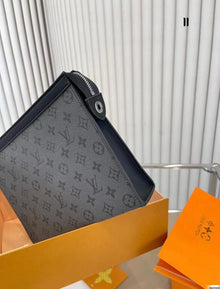 Men's Monogram Canvas Clutch Pouch – Zip Closure, 27 × 21cm