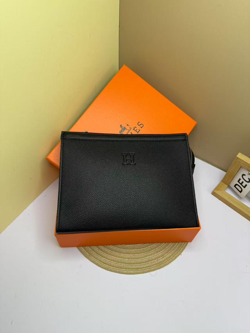 Men's Monogram Canvas Clutch Pouch – Zip Closure, 27 × 21cm