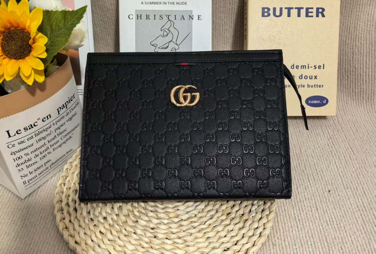 Men's Monogram Canvas Clutch Pouch – Zip Closure, 27 × 21cm