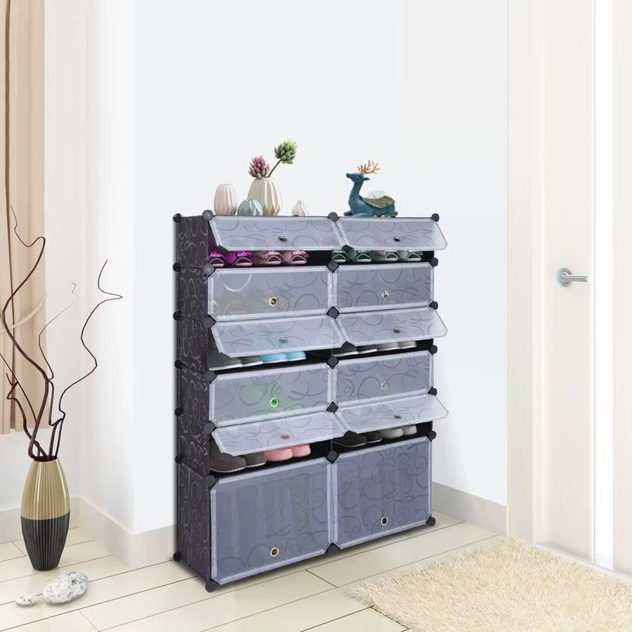 12-Cube Modular Shoe Rack Cabinet with Flip Doors