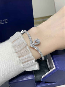 V-Shape Zircon Cuff Bangle | Teardrop Pave Stone Bracelet for Women