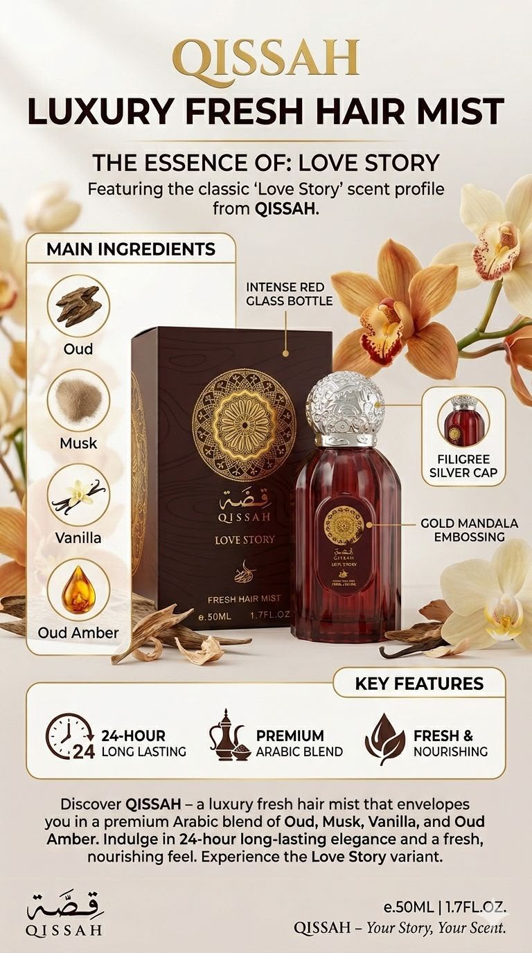 Qissah Only Black – Fresh Hair Mist 50ml | قصة أونلي بلاك – ميست شعر منعش 50 مل