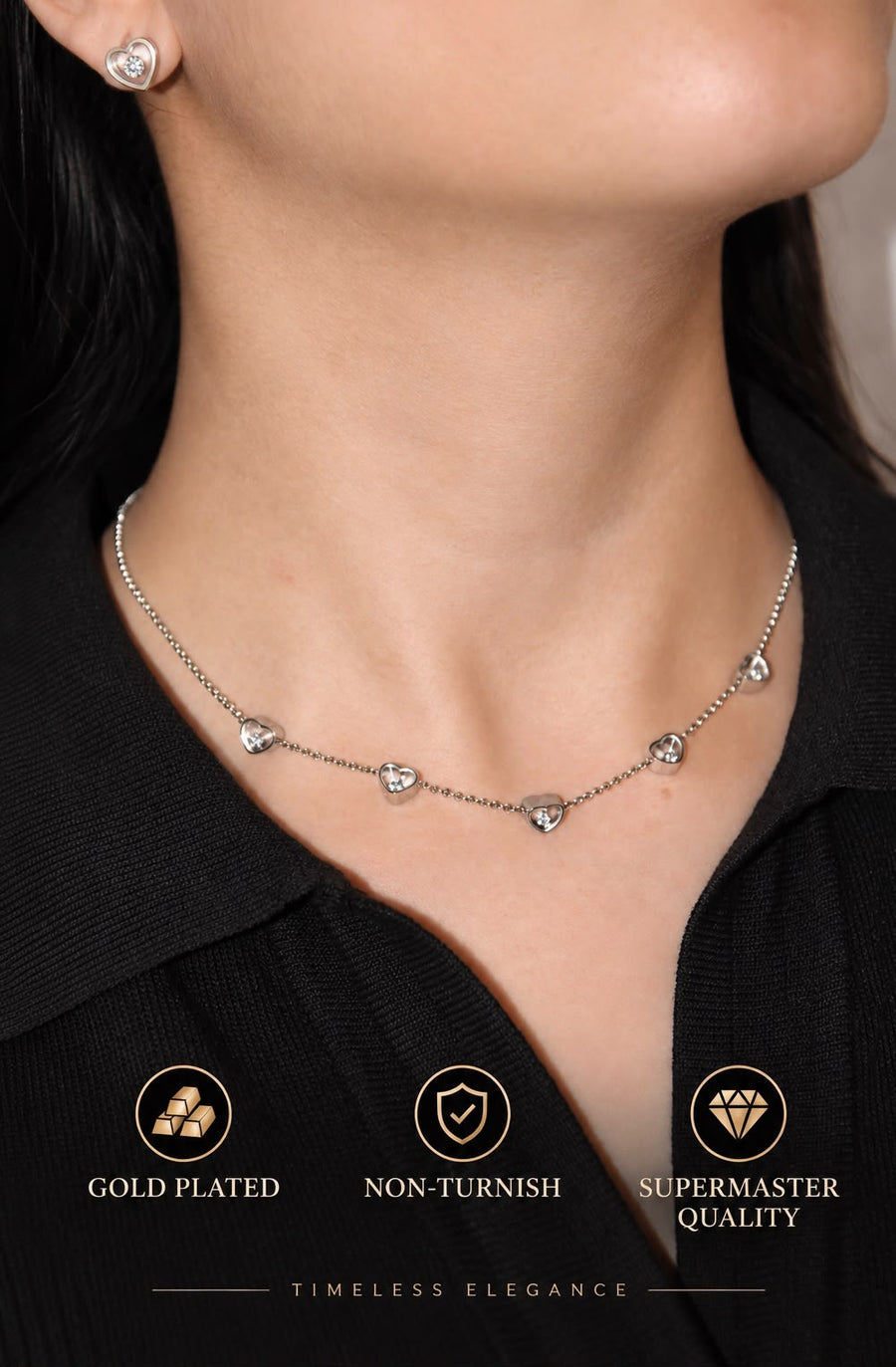 Lunara Heart Necklace & Earrings Set | طقم قلادة وأقراط لونارا