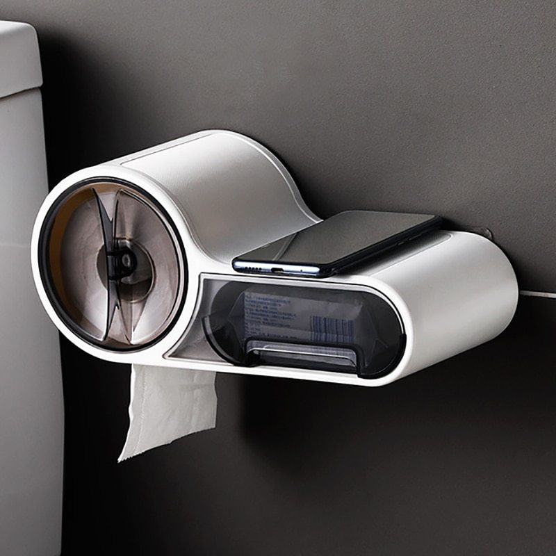 Toilet Paper Holder Installed on Wall - White Storage Holder