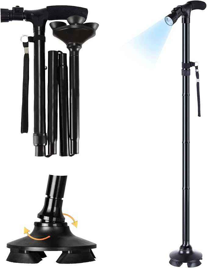 Foldable Walking Cane with LED Light – Adjustable Mobility Aid