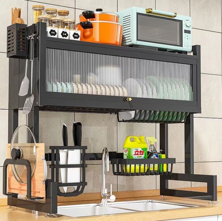 Kitchen Sink Shelf with Cabinet Door – Space-Saving Dish Rack