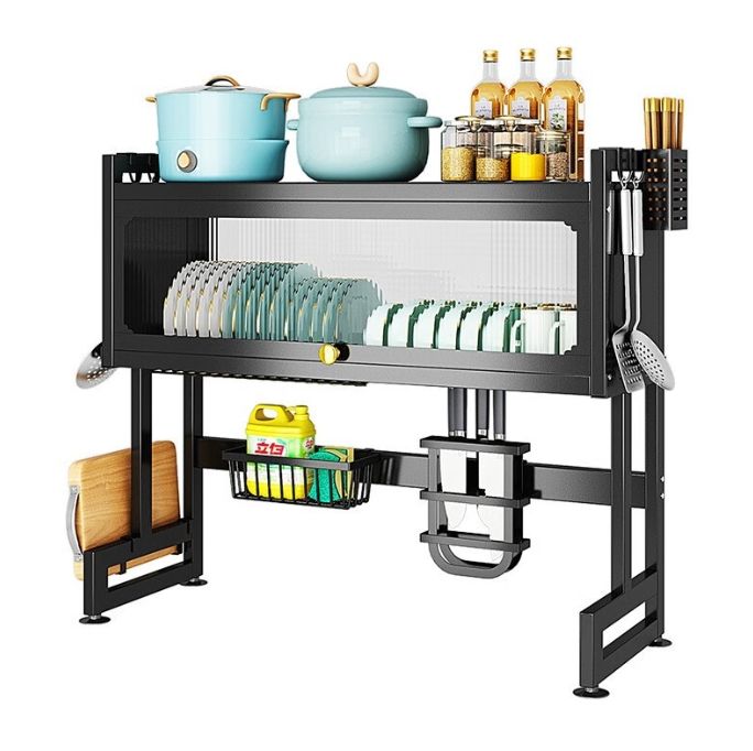 Kitchen Sink Shelf with Cabinet Door – Space-Saving Dish Rack