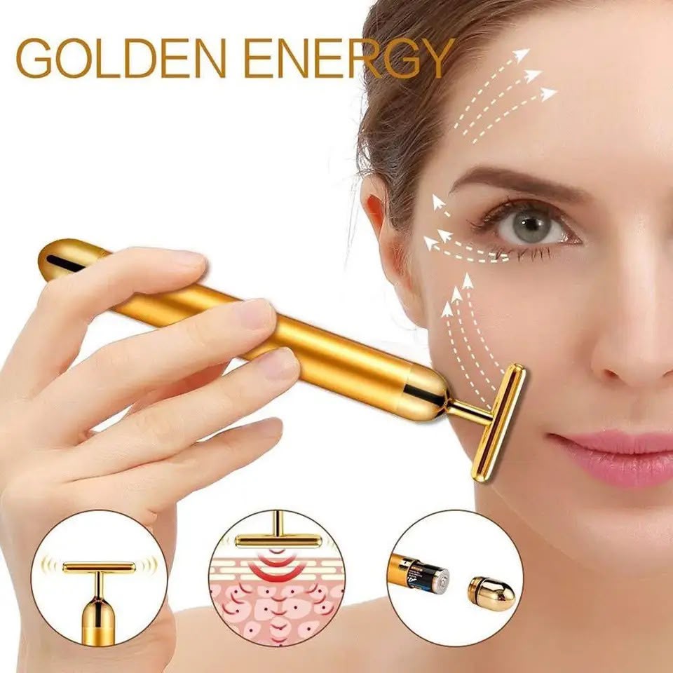 24K Golden Energy Beauty Bar | Vibrating Facial Roller & Skin Lifting Massager | مدلك الوجه الذهبي