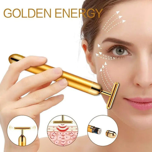 24K Golden Energy Beauty Bar | Vibrating Facial Roller & Skin Lifting Massager | مدلك الوجه الذهبي